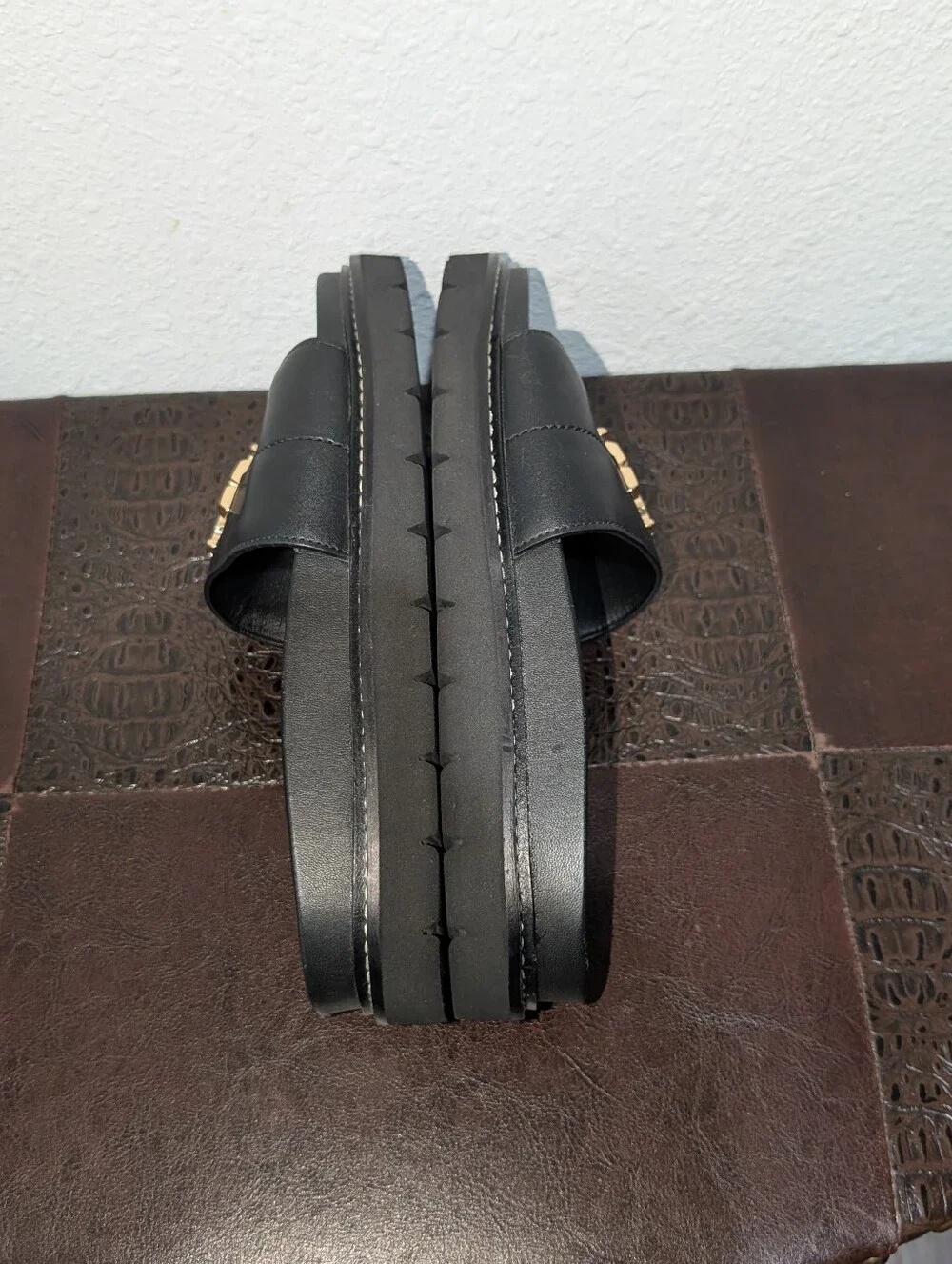Tory Burch Everly Anatomic Lug Nappa Leather Slide Sandal in Black Size 8
